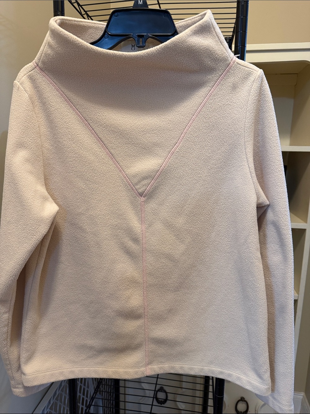 Dudley Stephens cream with Pale Pink stitching Funnel Neck Pullover Sweater